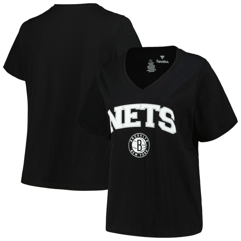 Brooklyn Nets Profile Women's Plus Size Arch Over Logo V-Neck T-Shirt - Black cheap