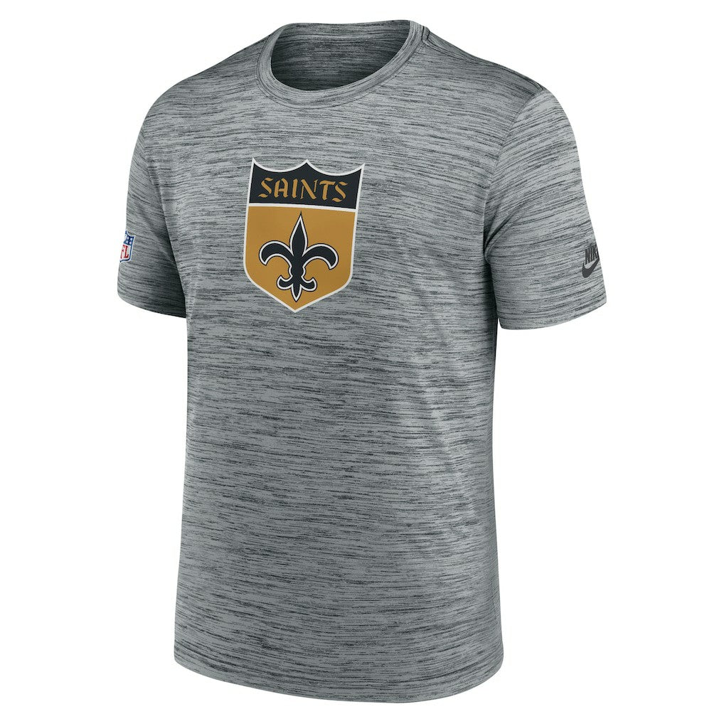 New Orleans Saints Sideline Velocity Throwback Logo Dri-FIT T-Shirt - Gray on sale