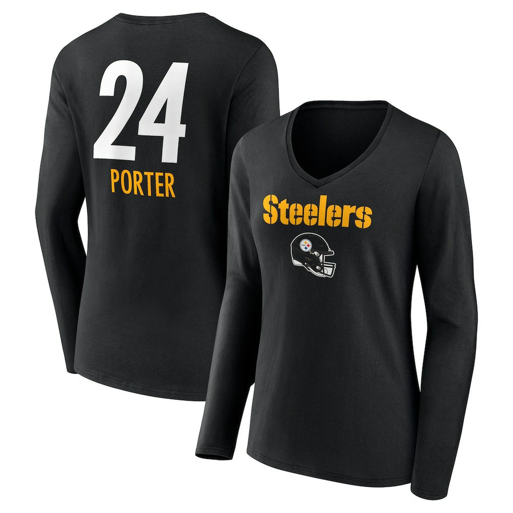Joey Porter Jr. Pittsburgh Steelers Women's Team Wordmark Player Name & Number Long Sleeve V-Neck T-Shirt - Black cheap