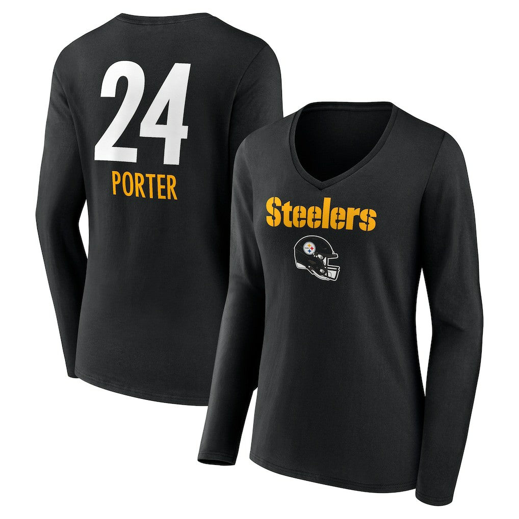 Joey Porter Jr. Pittsburgh Steelers Women's Team Wordmark Player Name & Number Long Sleeve V-Neck T-Shirt - Black cheap