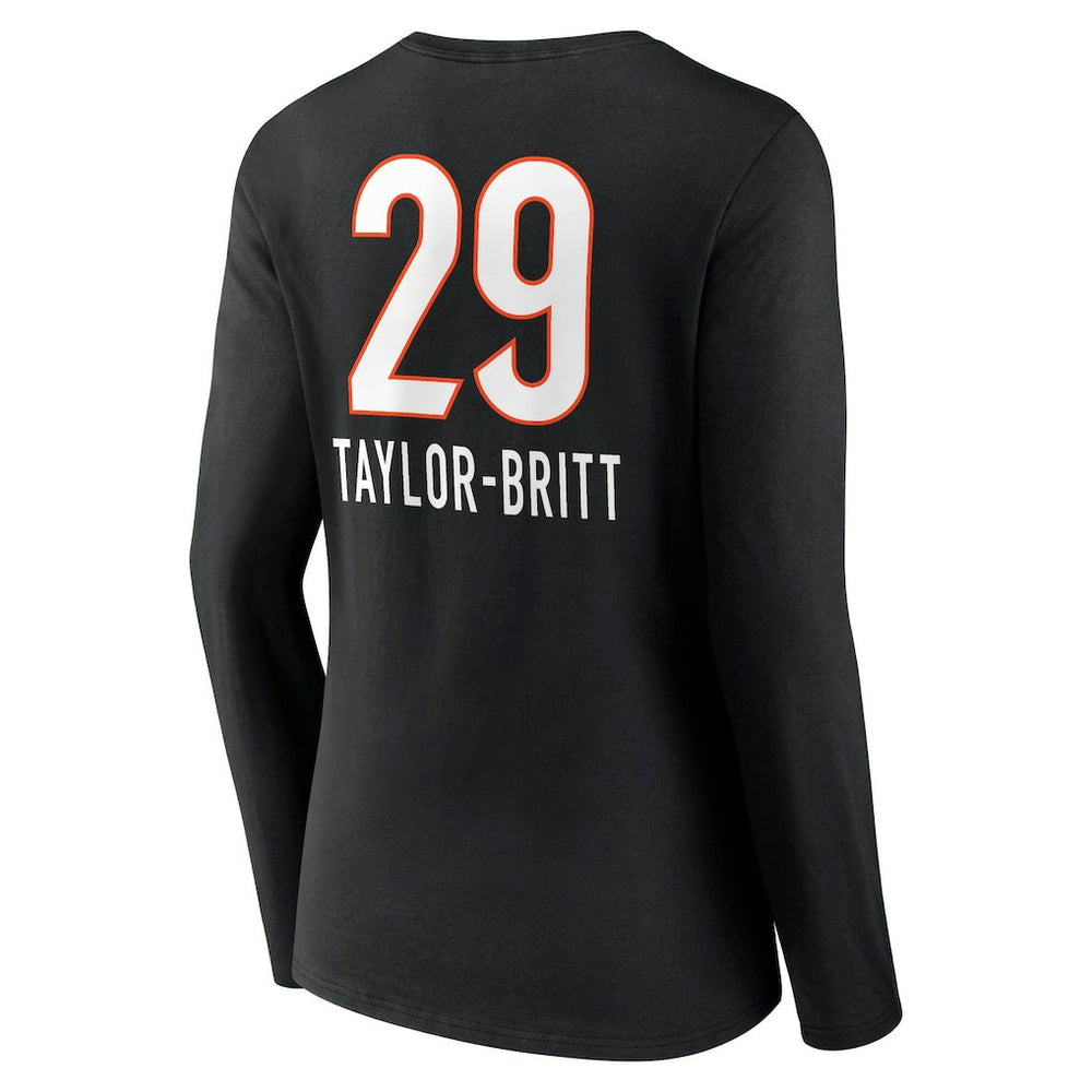 Cam Taylor-Britt Cincinnati Bengals Women's Team Wordmark Player Name & Number Long Sleeve V-Neck T-Shirt - Black cheap