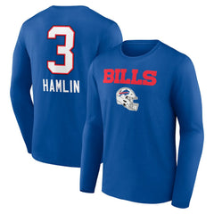 Damar Hamlin Buffalo Bills Team Wordmark Player Name & Number Long Sleeve T-Shirt - Royal discount
