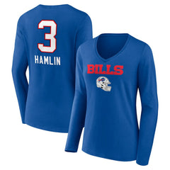 Damar Hamlin Buffalo Bills Women's Team Wordmark Player Name & Number Long Sleeve V-Neck T-Shirt - Royal online