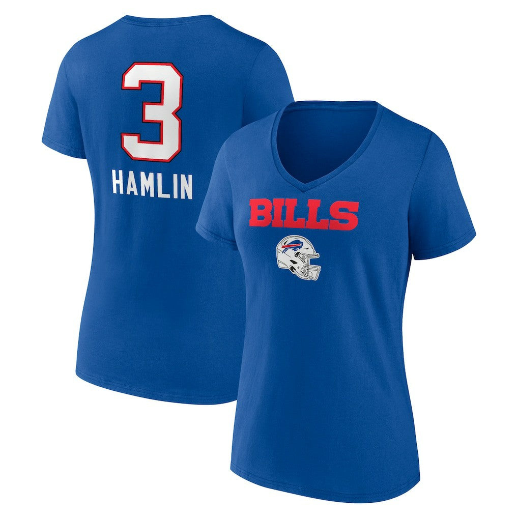 Damar Hamlin Buffalo Bills Women's Team Wordmark Player Name & Number V-Neck T-Shirt - Royal outlet