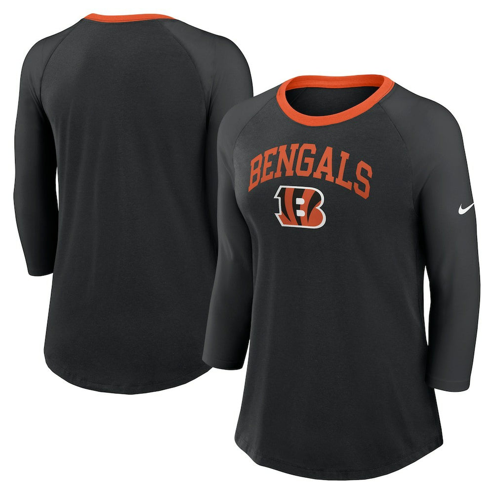 Cincinnati Bengals Women's 3/4 Sleeve Raglan Fashion Top - Black discount
