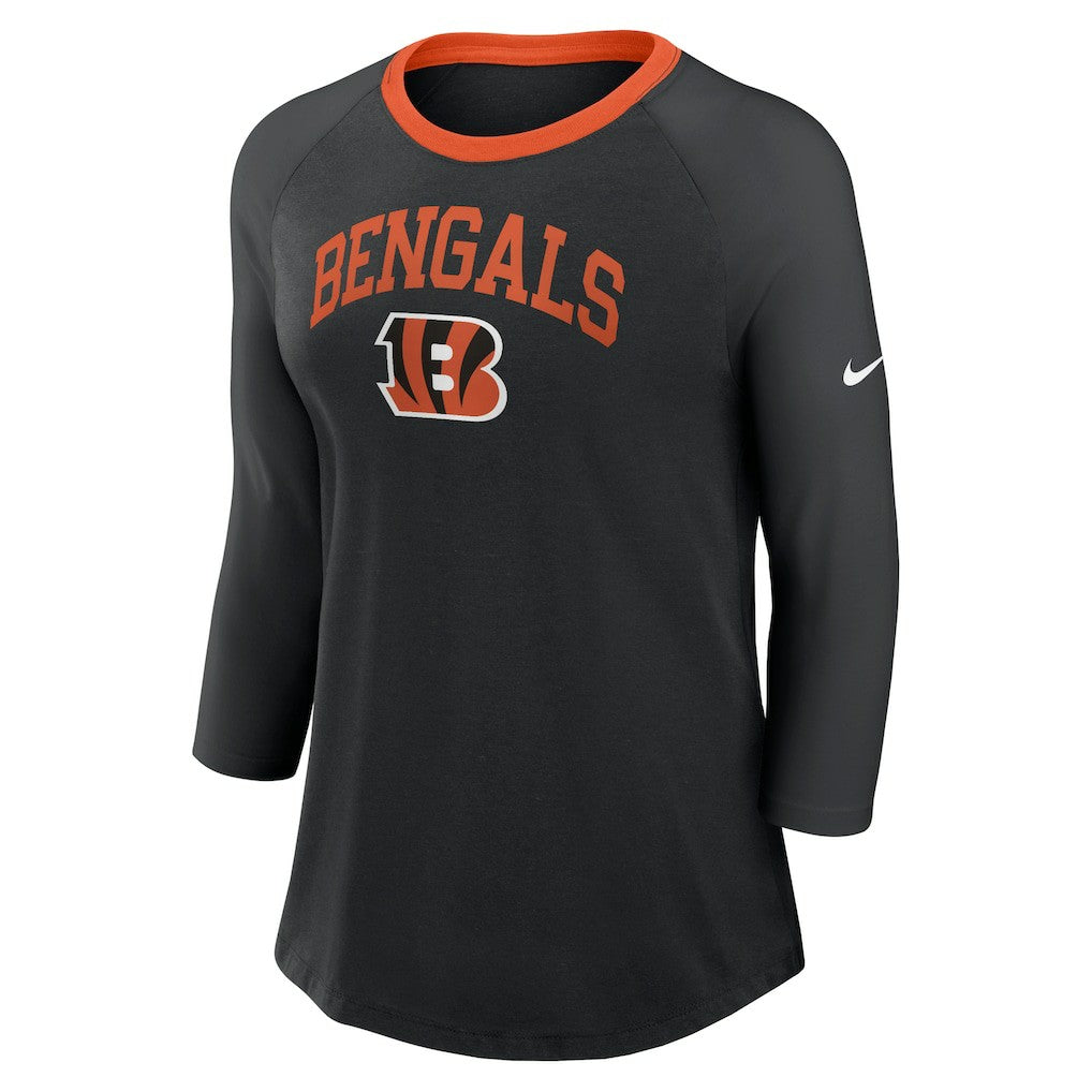 Cincinnati Bengals Women's 3/4 Sleeve Raglan Fashion Top - Black discount