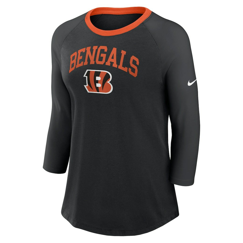 Cincinnati Bengals Women's 3/4 Sleeve Raglan Fashion Top - Black discount