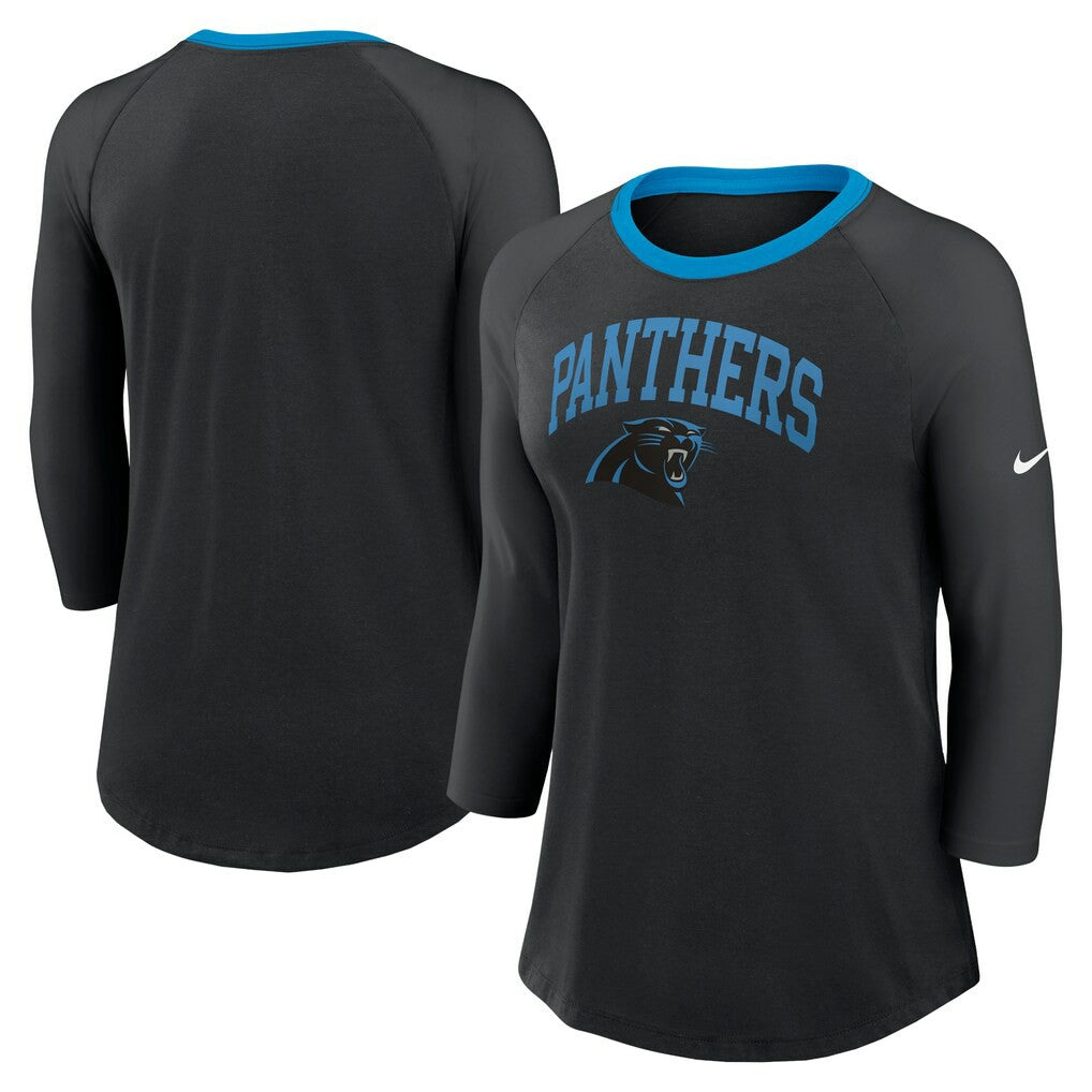 Carolina Panthers Women's 3/4 Sleeve Raglan Fashion Top - Black cheap