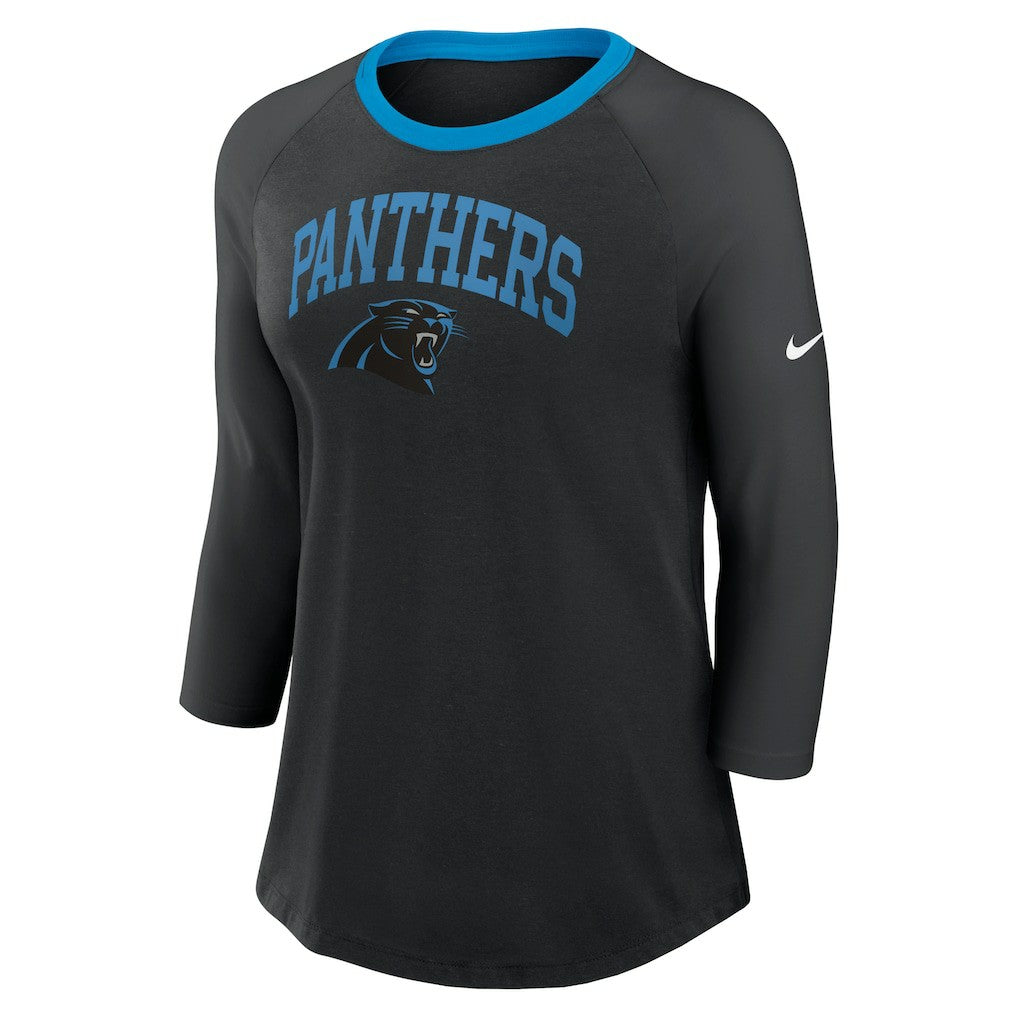 Carolina Panthers Women's 3/4 Sleeve Raglan Fashion Top - Black cheap