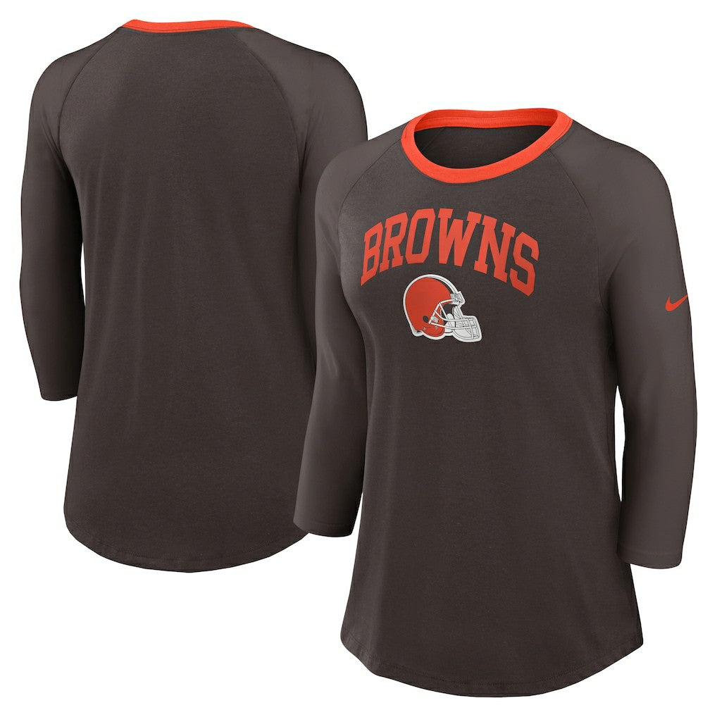 Cleveland Browns Women's 3/4 Sleeve Raglan Fashion Top - Brown cheap