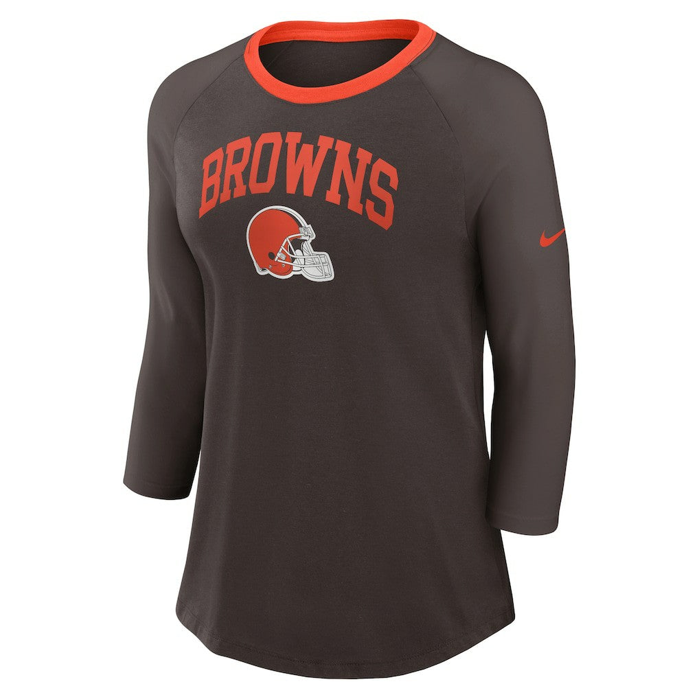 Cleveland Browns Women's 3/4 Sleeve Raglan Fashion Top - Brown cheap