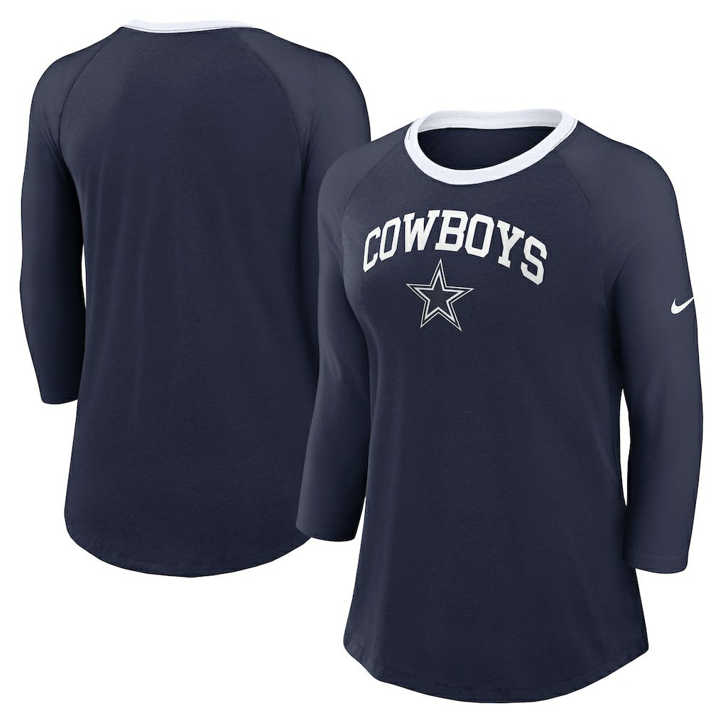Dallas Cowboys Women's 3/4 Sleeve Raglan Fashion Top - Navy cheap