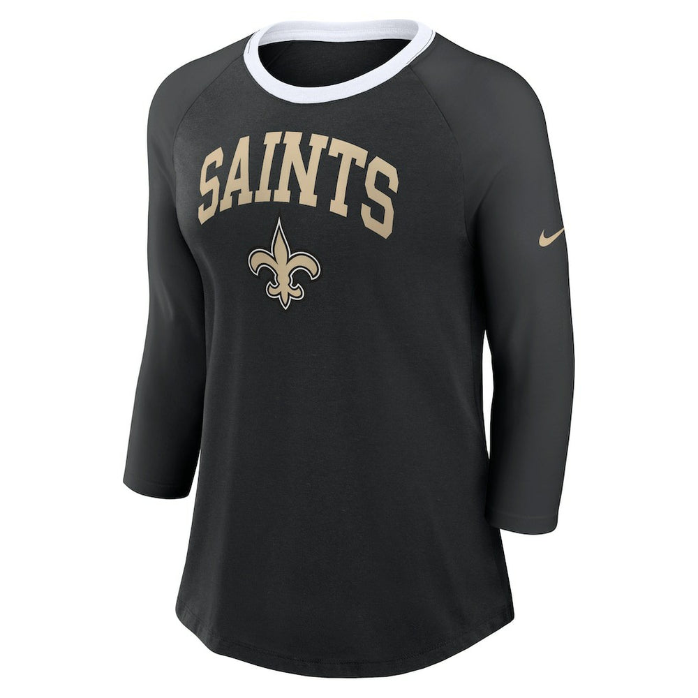 New Orleans Saints Women's 3/4 Sleeve Raglan Fashion Top - Black on sale