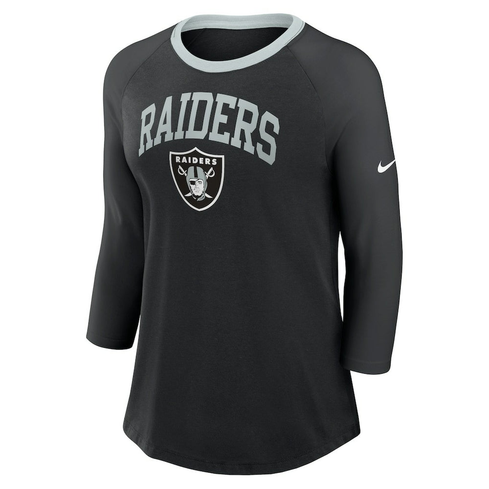 Las Vegas Raiders Women's 3/4 Sleeve Raglan Fashion Top - Black sale