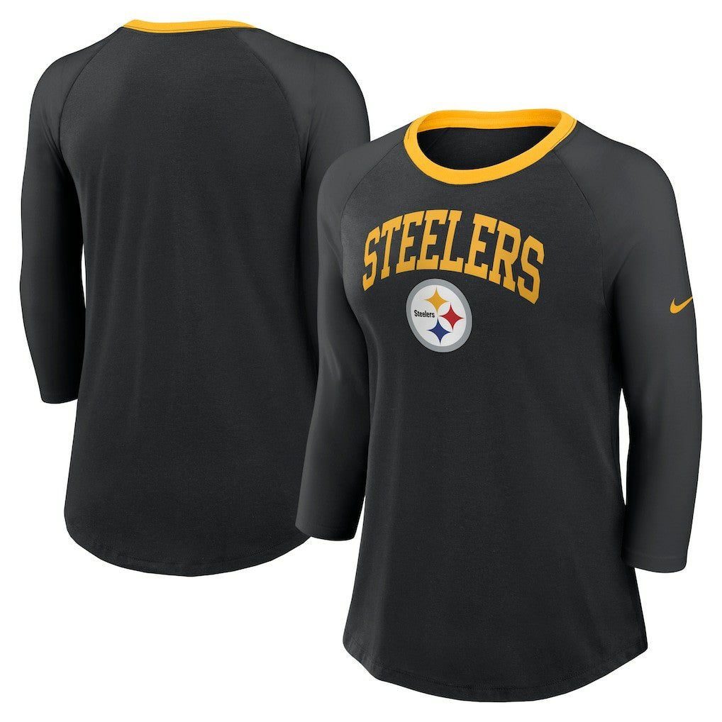 Pittsburgh Steelers Women's 3/4 Sleeve Raglan Fashion Top - Black for sale