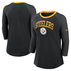Pittsburgh Steelers Women's 3/4 Sleeve Raglan Fashion Top - Black for sale