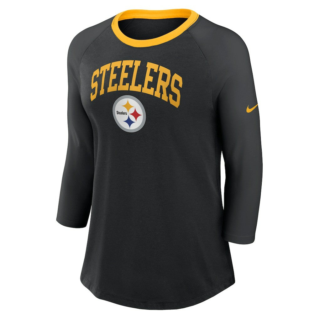 Pittsburgh Steelers Women's 3/4 Sleeve Raglan Fashion Top - Black for sale