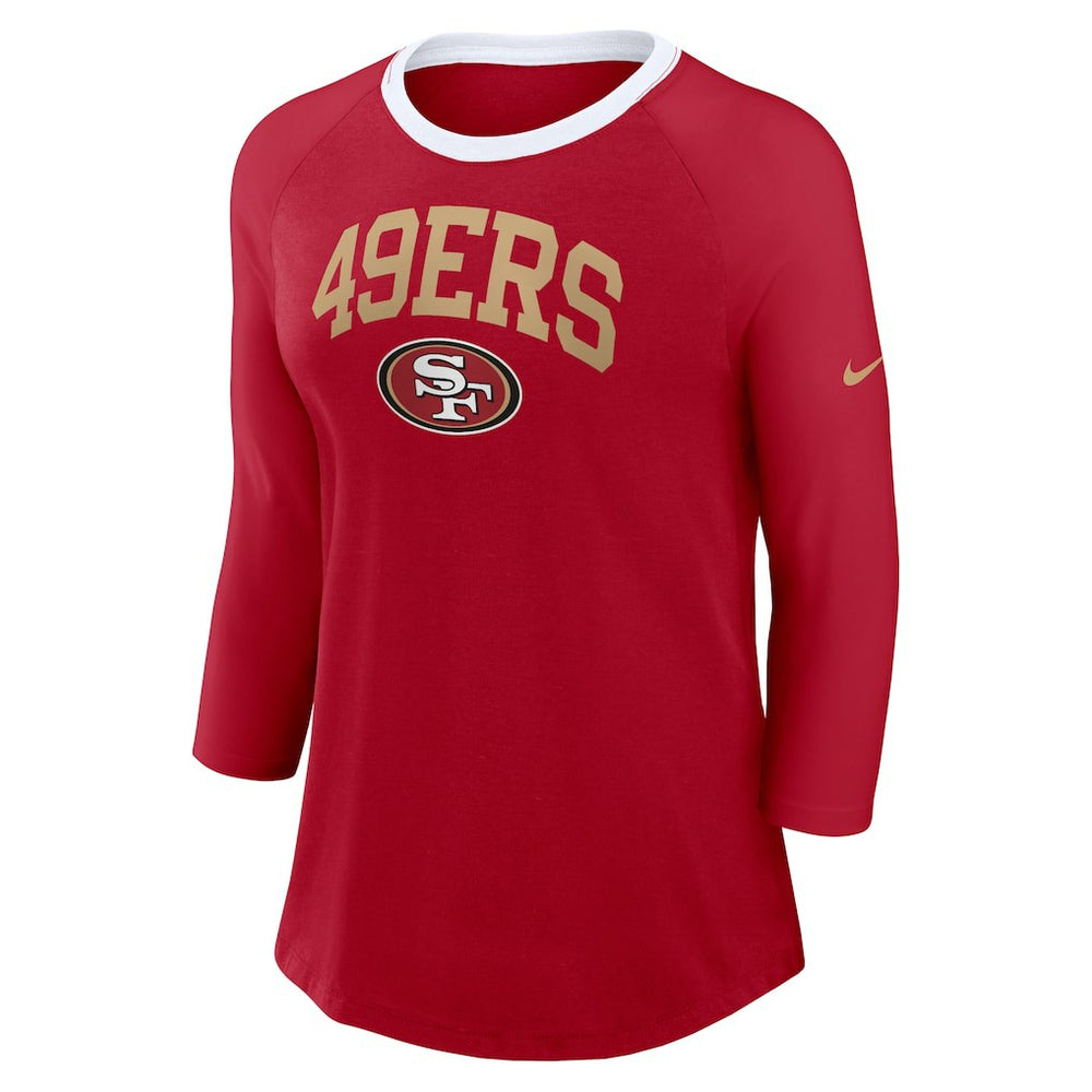 San Francisco 49ers Women's 3/4 Sleeve Raglan Fashion Top - Scarlet on sale