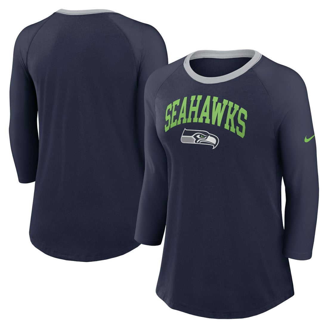 Seattle Seahawks Women's 3/4 Sleeve Raglan Fashion Top - Navy discount