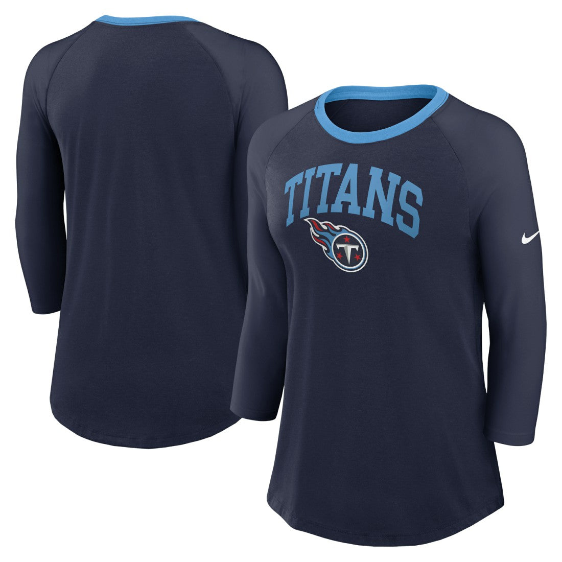 Tennessee Titans Women's 3/4 Sleeve Raglan Fashion Top - Navy discount