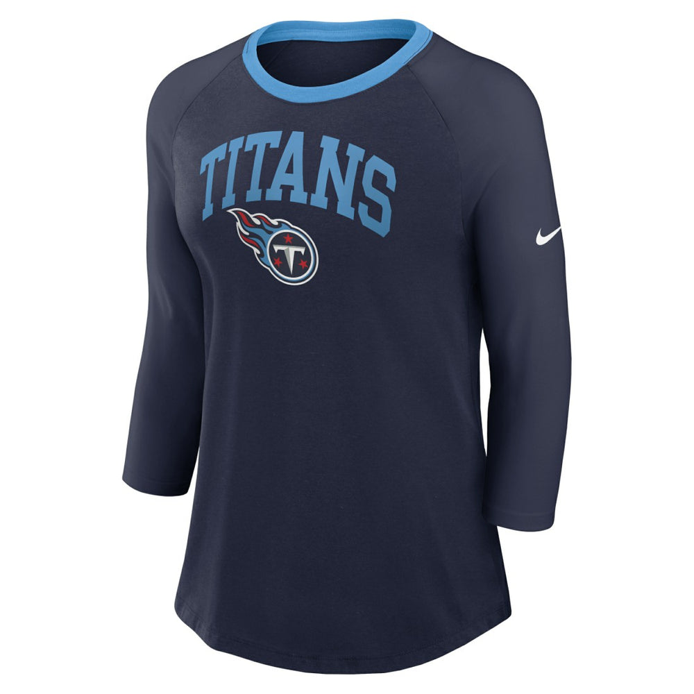 Tennessee Titans Women's 3/4 Sleeve Raglan Fashion Top - Navy discount