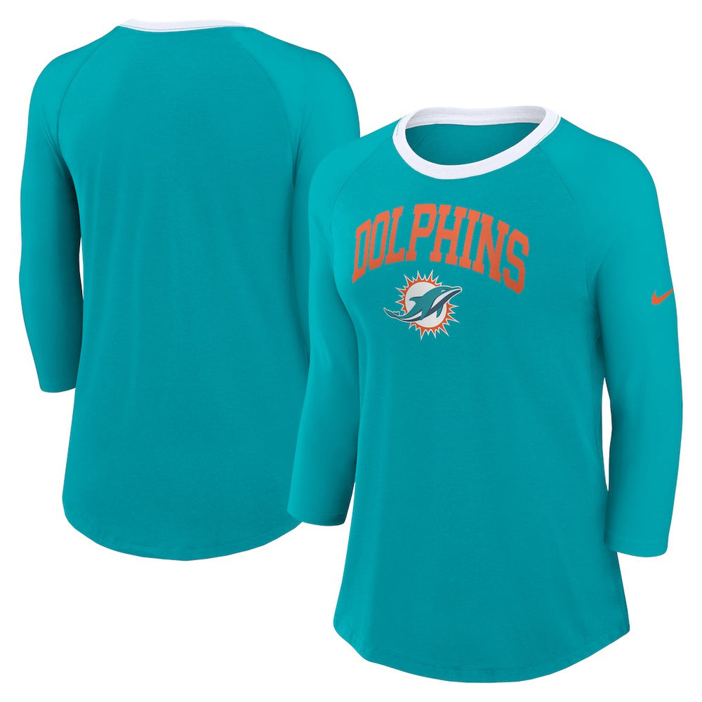 Miami Dolphins Women's 3/4 Sleeve Raglan Fashion Top - Aqua online