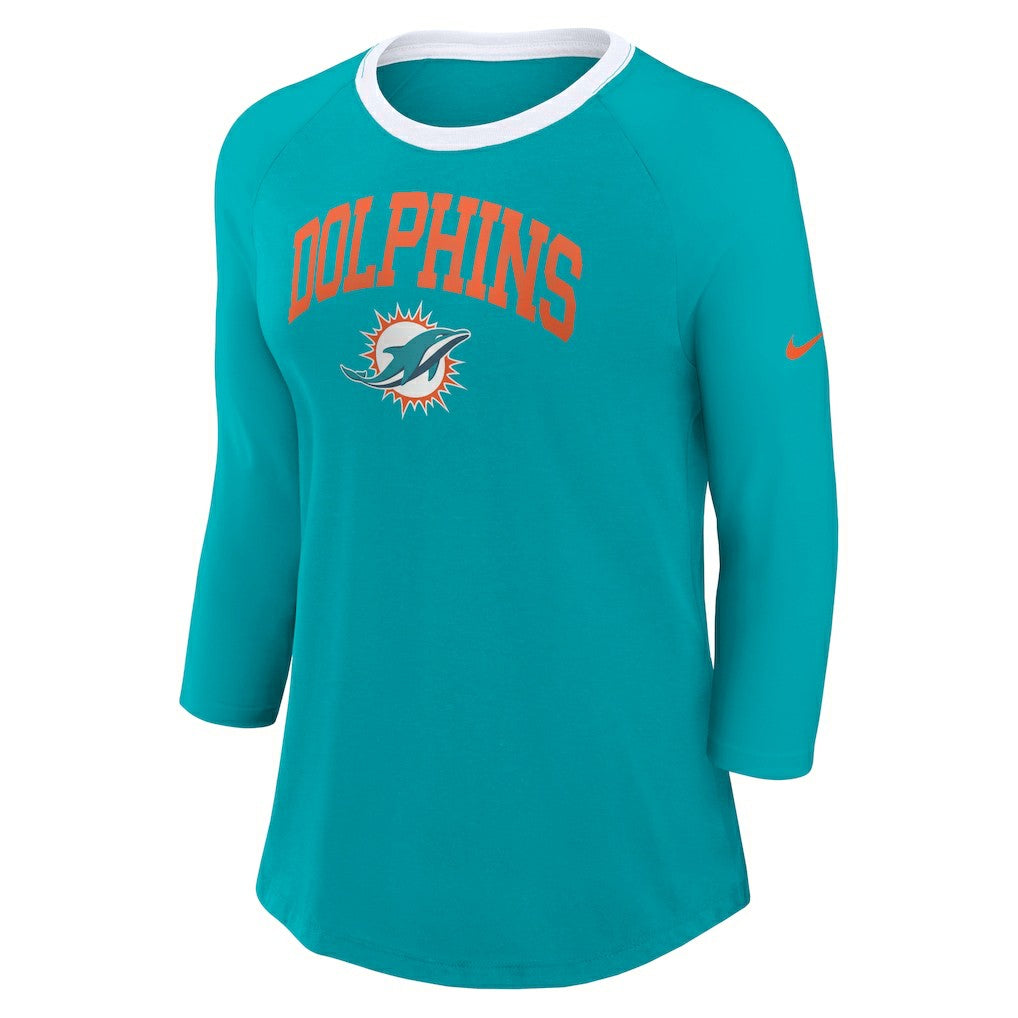 Miami Dolphins Women's 3/4 Sleeve Raglan Fashion Top - Aqua online