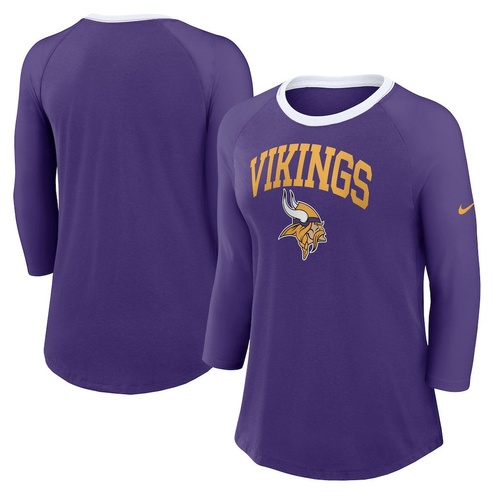 Minnesota Vikings Women's 3/4 Sleeve Raglan Fashion Top - Purple discount
