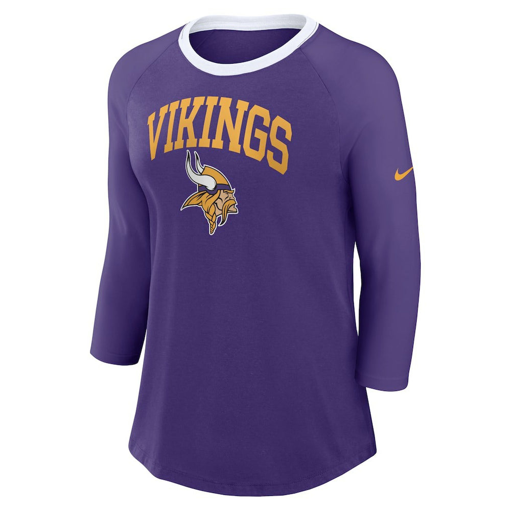 Minnesota Vikings Women's 3/4 Sleeve Raglan Fashion Top - Purple discount