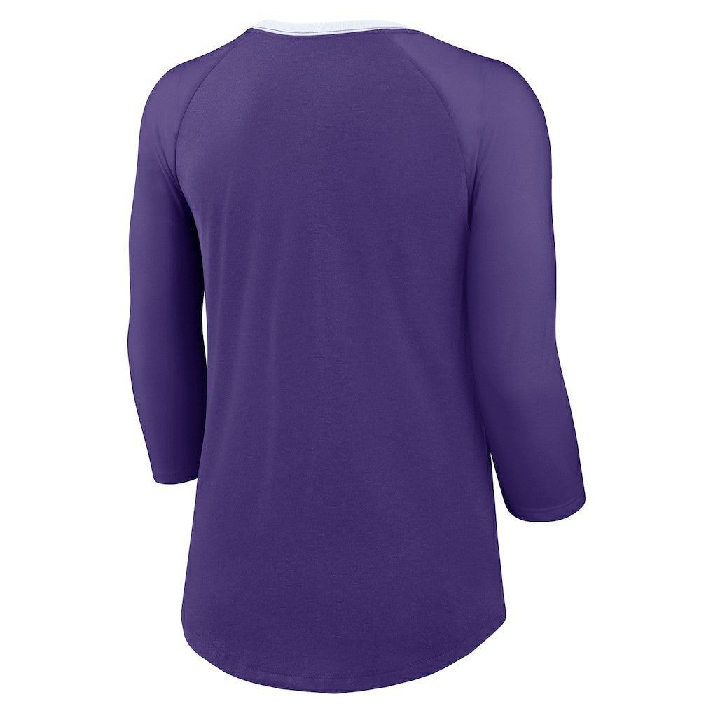 Minnesota Vikings Women's 3/4 Sleeve Raglan Fashion Top - Purple discount