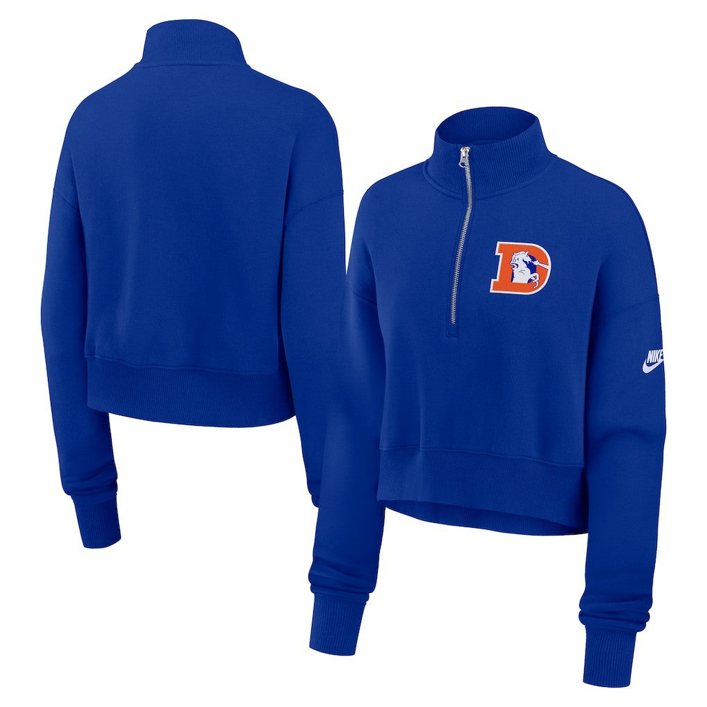 Denver Broncos Women's Rewind Phoenix Half-Zip Sweatshirt - Royal on sale