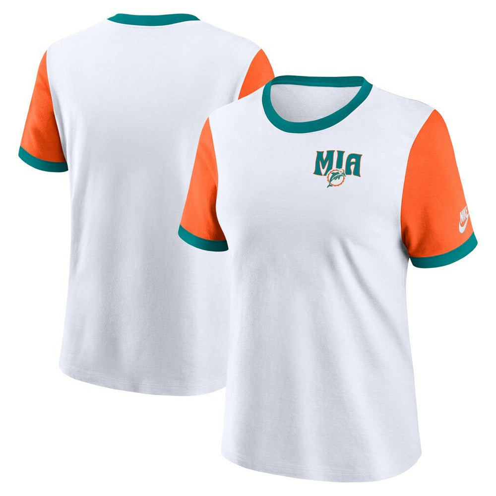 Miami Dolphins Women's Rewind Ringer T-Shirt - White/Orange on sale