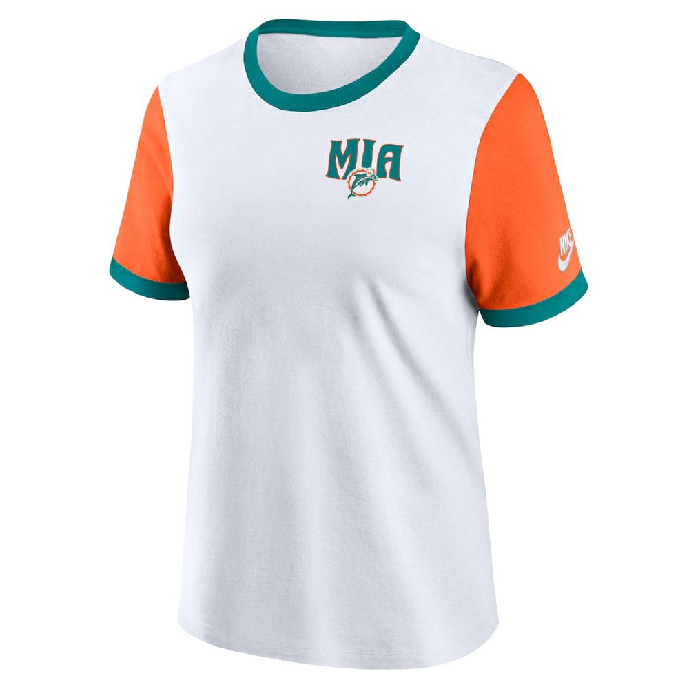 Miami Dolphins Women's Rewind Ringer T-Shirt - White/Orange on sale