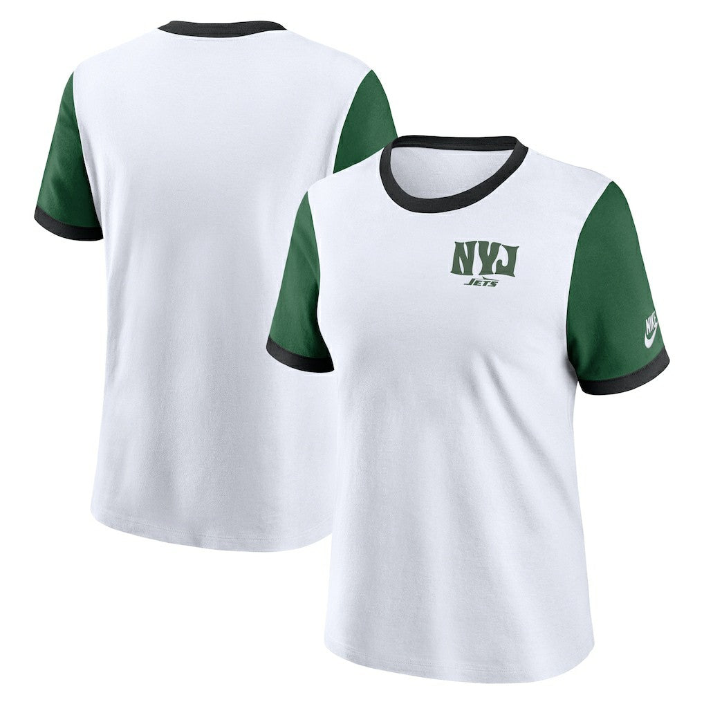 New York Jets Women's Rewind Ringer T-Shirt - White/Green outlet