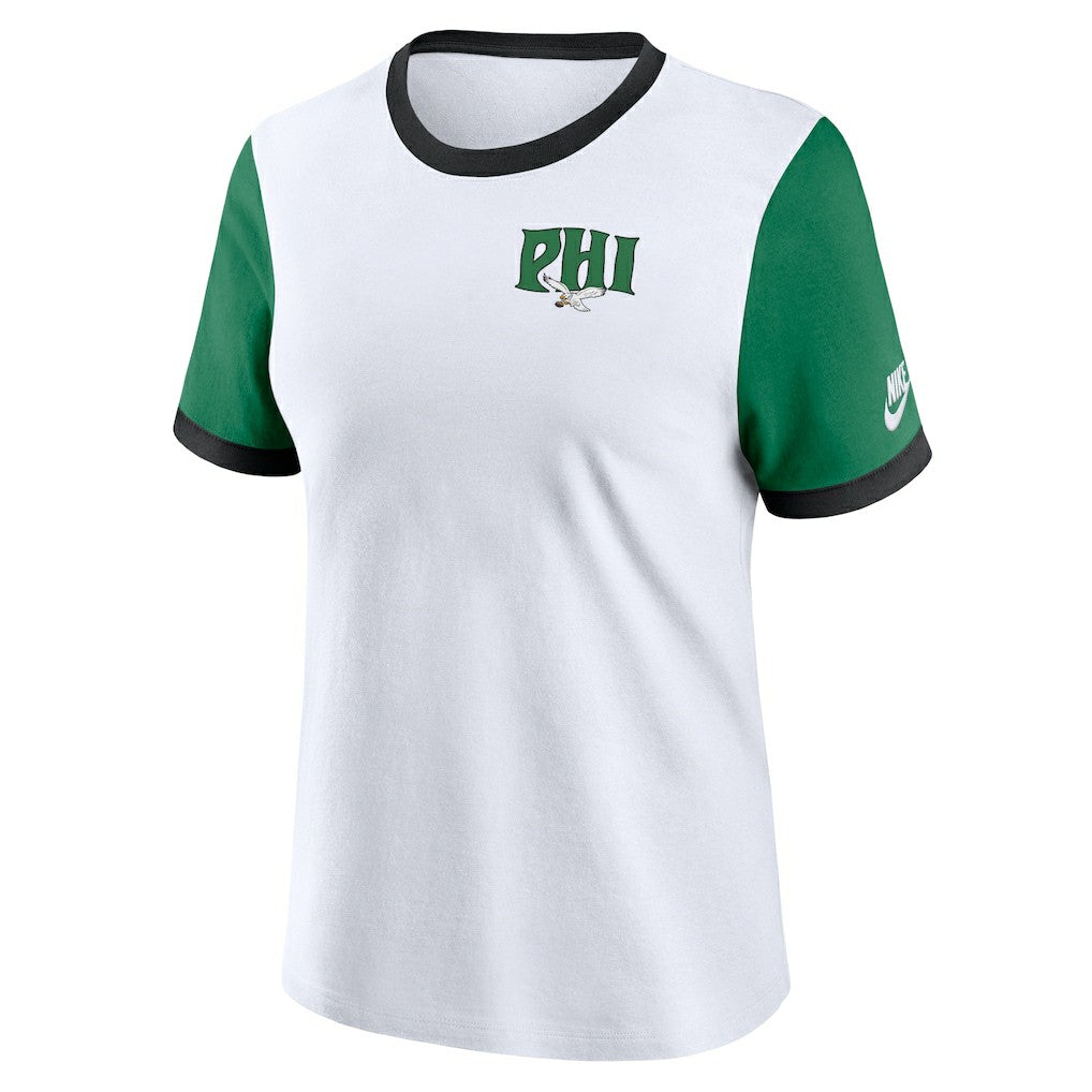 Philadelphia Eagles Women's Rewind Ringer T-Shirt - White/Kelly Green on sale