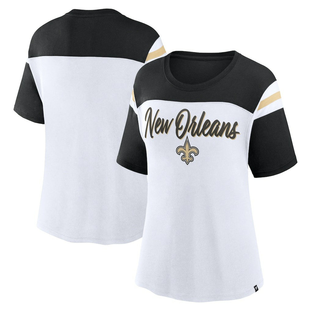 New Orleans Saints Women's Cheer Chant Fashion Crop Top - White/Black sale