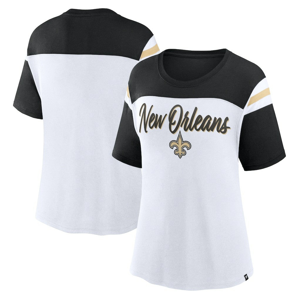 New Orleans Saints Women's Cheer Chant Fashion Crop Top - White/Black sale