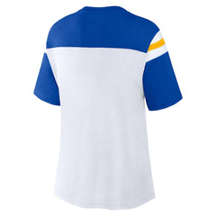 Los Angeles Rams Women's Cheer Chant Fashion Crop Top - White/Royal sale