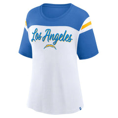 Los Angeles Chargers Women's Cheer Chant Fashion Crop Top - White/Powder Blue discount