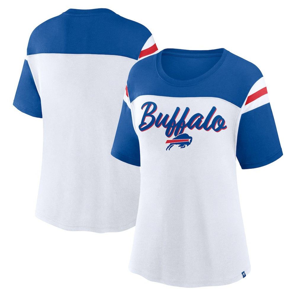 Buffalo Bills Women's Cheer Chant Fashion Crop Top - White/Royal on sale