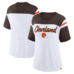Cleveland Browns Women's Cheer Chant Fashion Crop Top - White/Brown outlet
