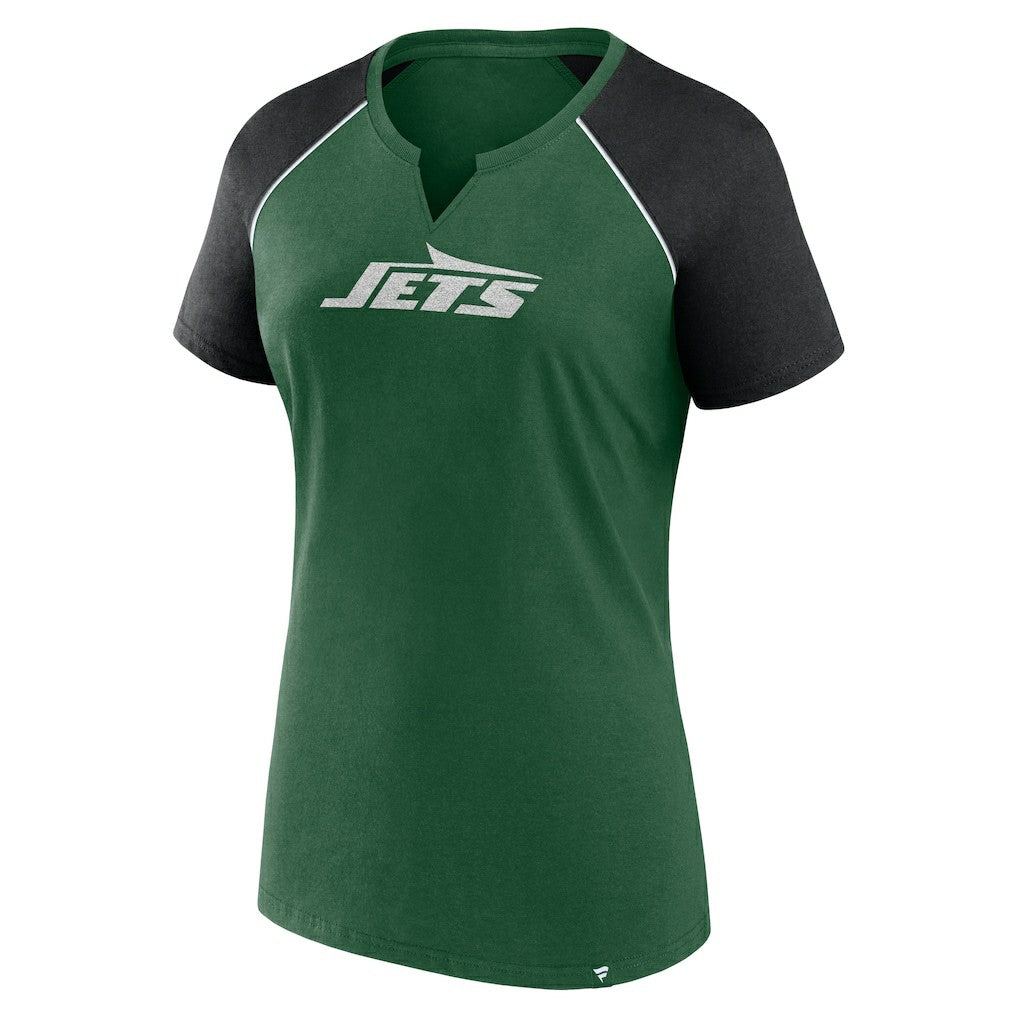 New York Jets Women's Glittered Primary Raglan T-Shirt - Green/Black discount