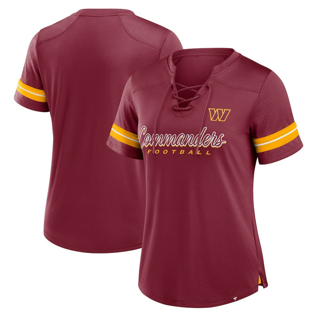 Washington Commanders Women's Play Script Lace-Up T-Shirt - Burgundy online