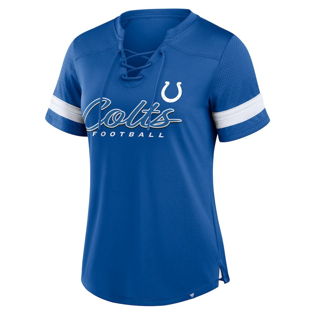 Indianapolis Colts Women's Play Script Lace-Up T-Shirt - Royal discount