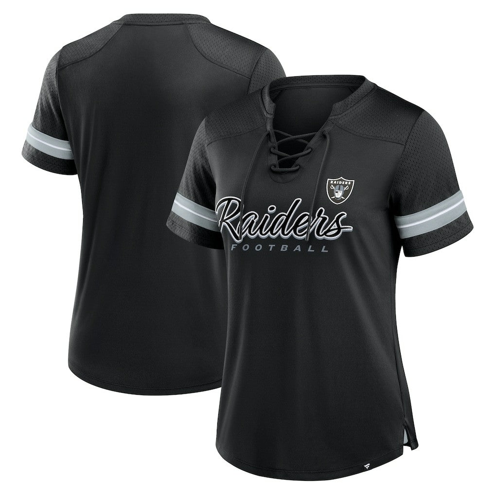 Las Vegas Raiders Women's Play Script Lace-Up T-Shirt - Black for sale
