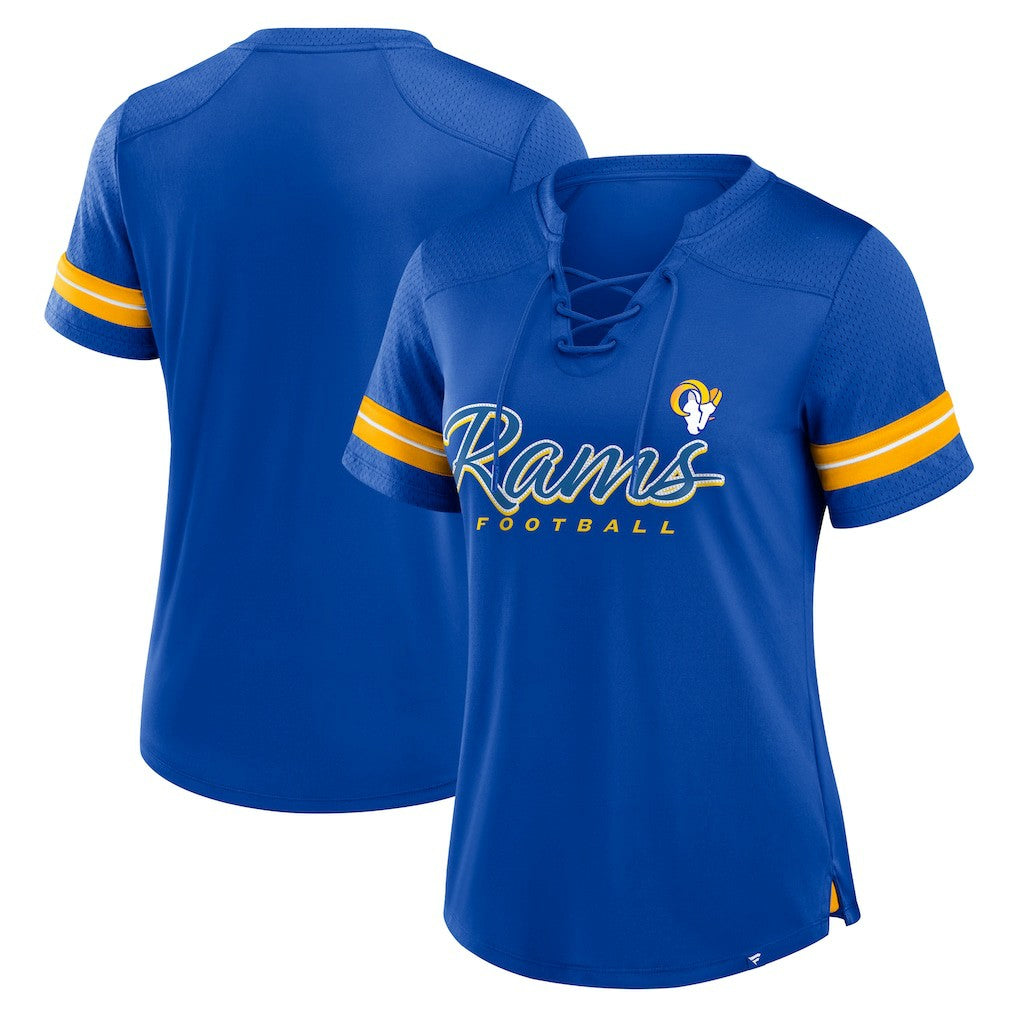 Los Angeles Rams Women's Play Script Lace-Up T-Shirt - Royal for sale
