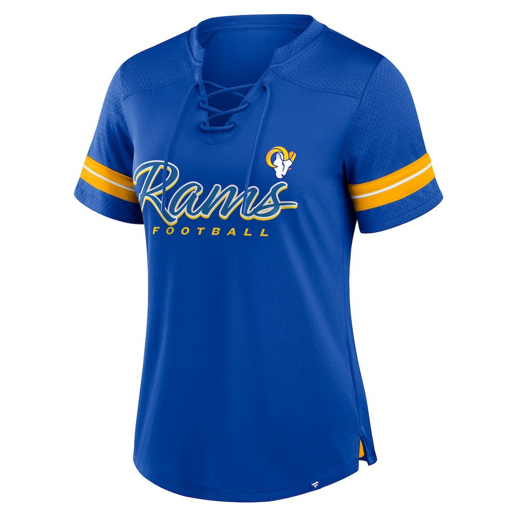 Los Angeles Rams Women's Play Script Lace-Up T-Shirt - Royal for sale