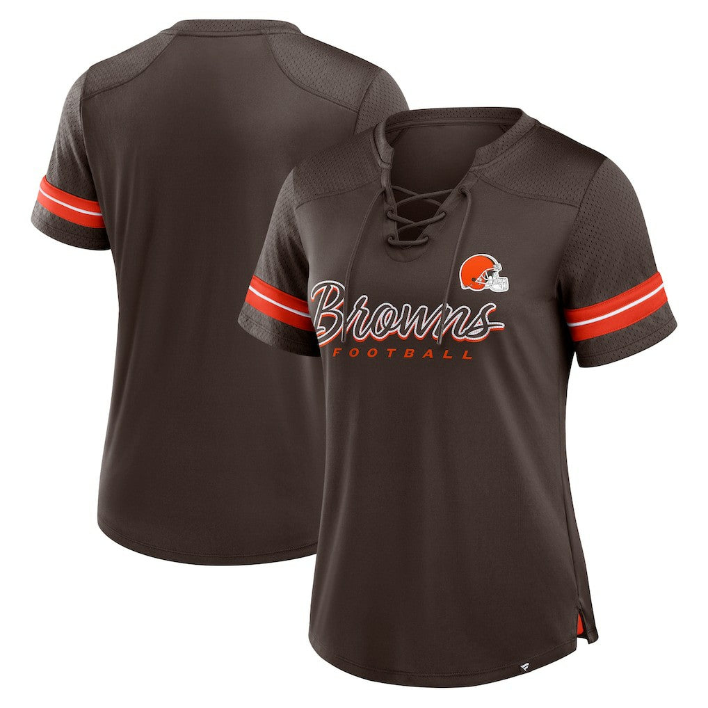 Cleveland Browns Women's Play Script Lace-Up T-Shirt - Brown on sale