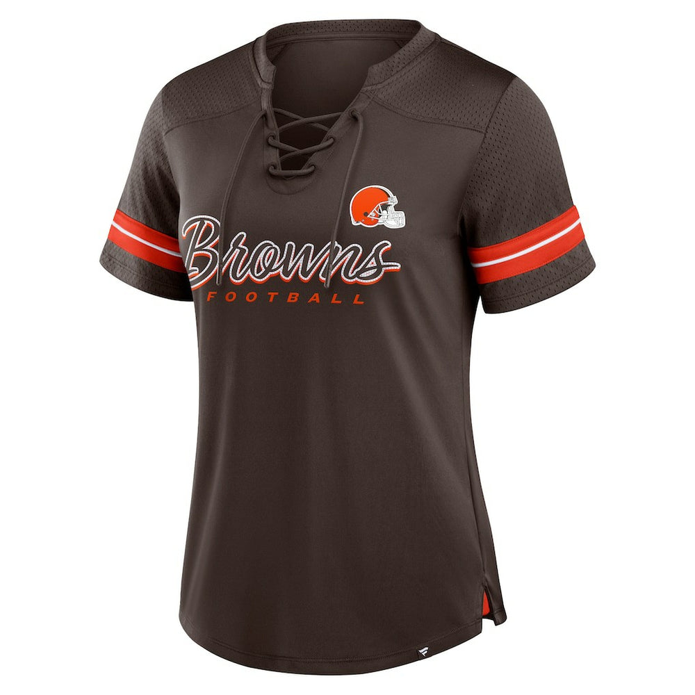 Cleveland Browns Women's Play Script Lace-Up T-Shirt - Brown on sale