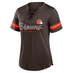 Cleveland Browns Women's Play Script Lace-Up T-Shirt - Brown on sale